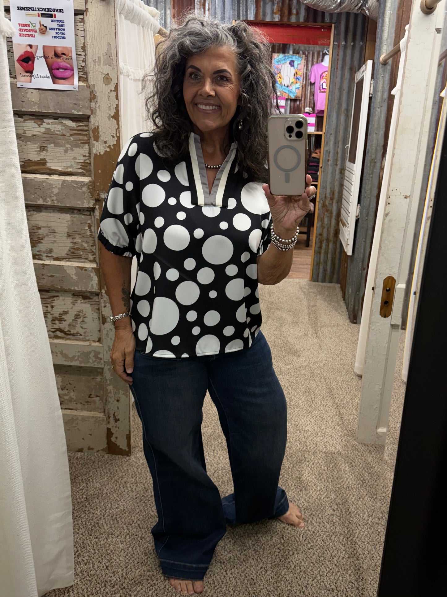 Black Top with Polka Dots