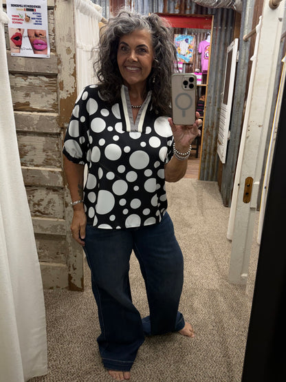 Black Top with Polka Dots