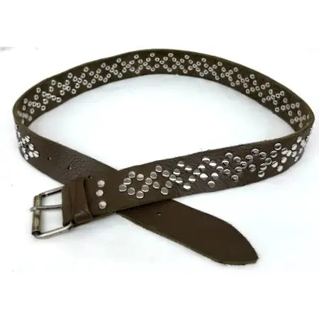 Narrow Studded Leather Belt - Taupe