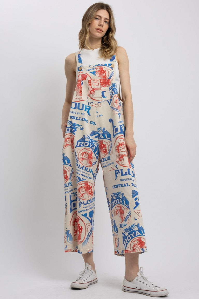 Vintage Flour Sack Print Overalls