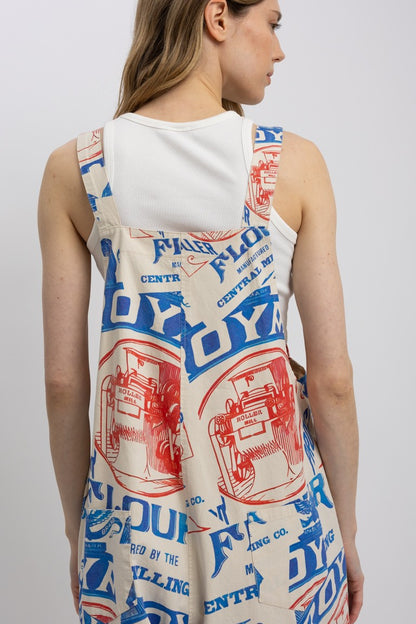 Vintage Flour Sack Print Overalls