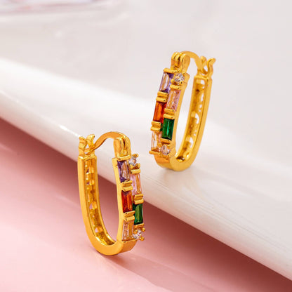 Rainbow Gemstone Bar Hoop Earrings | 80E61912: Gold