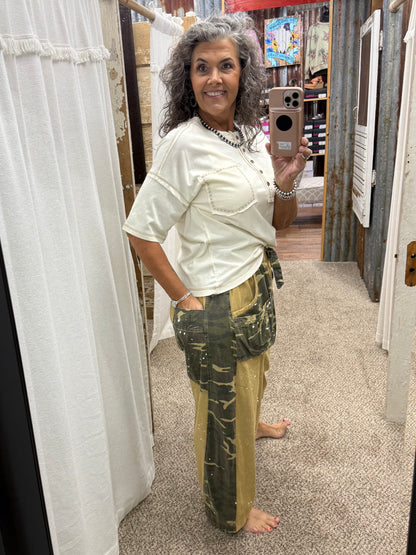 BlueVelvet CAMO PATCHWORK PAINT SPLATTER PANTS