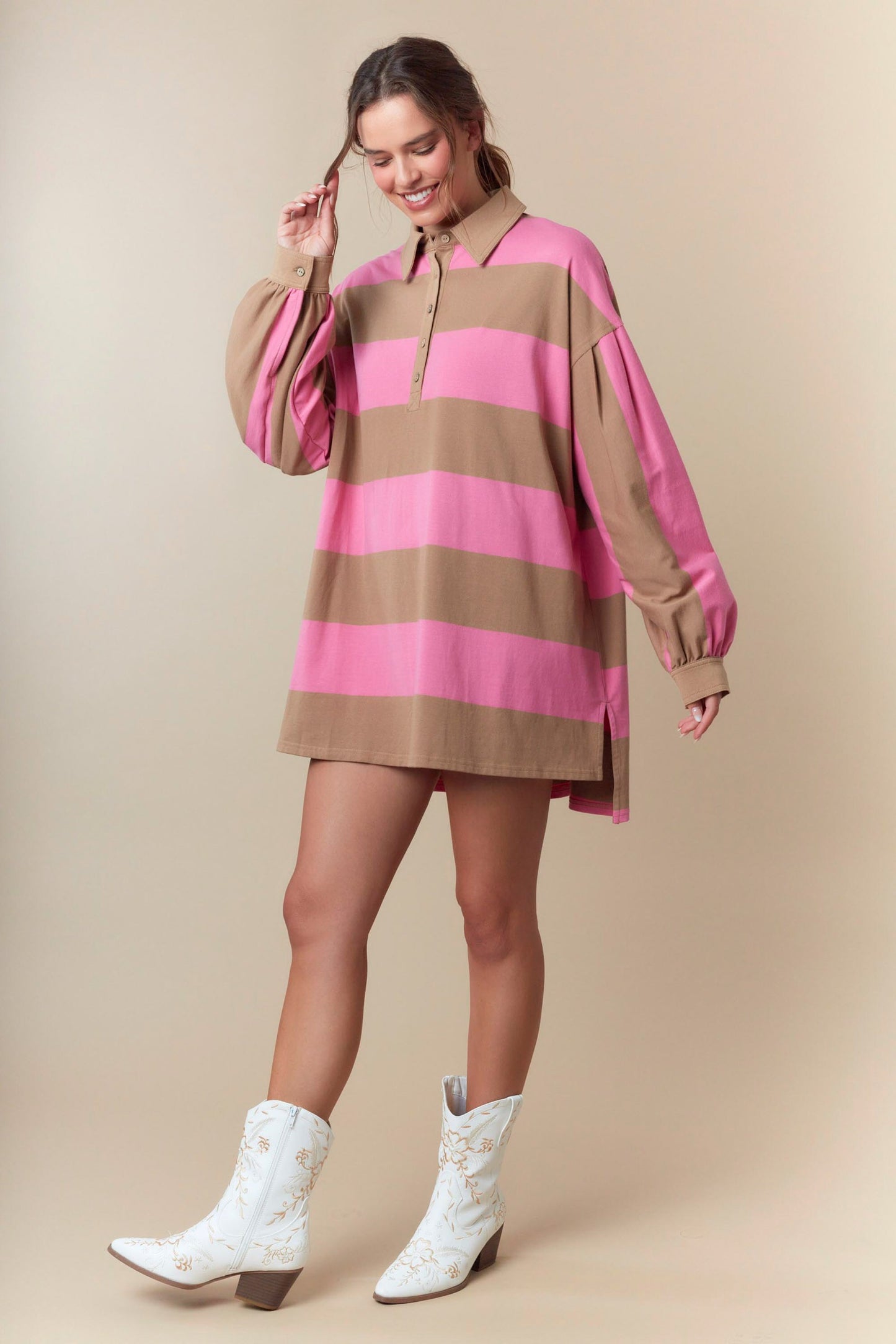 Pink & Mocha Oversized Shirt/Dress