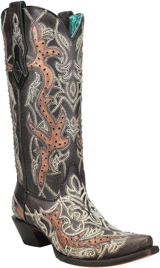 Ladies LD Copper Embroidery & Crystals Snip Toe Boot C4040