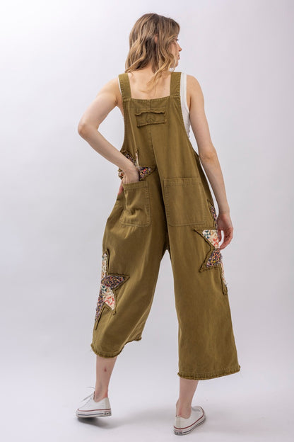 Patchwork Adjustable Strap Bib Overalls