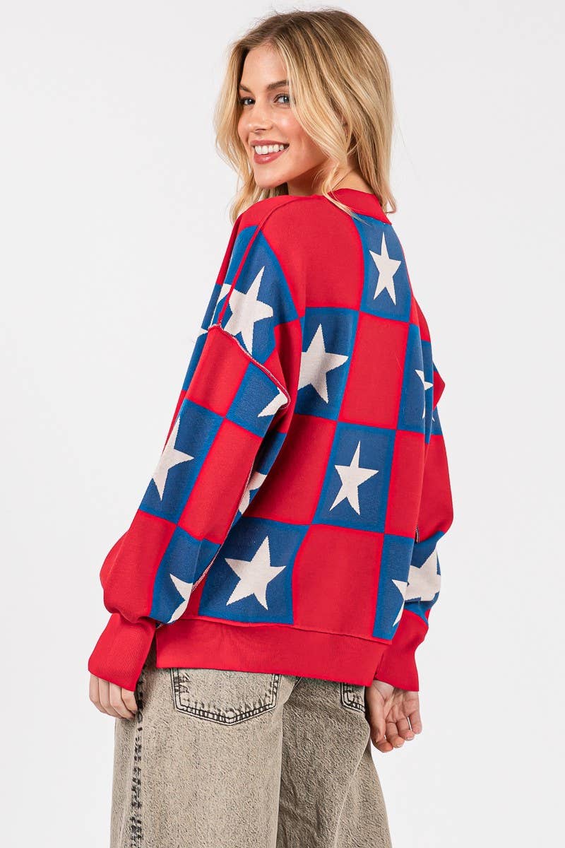 AMERICANA CHECKERED SWEATER TOP