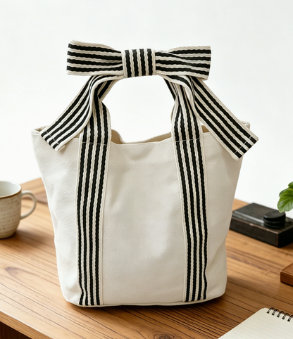 Red Mini Striped Tote Bag Beach Bow Handle Bag