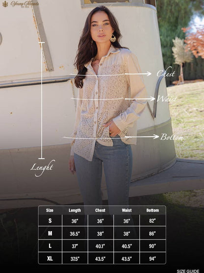 Boho Crochet Lace Button-down Top Casual Shirt