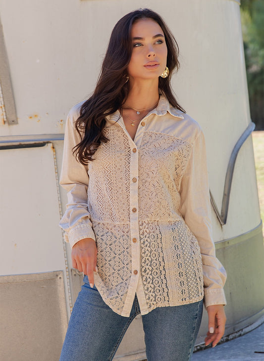 Boho Crochet Lace Button-down Top Casual Shirt