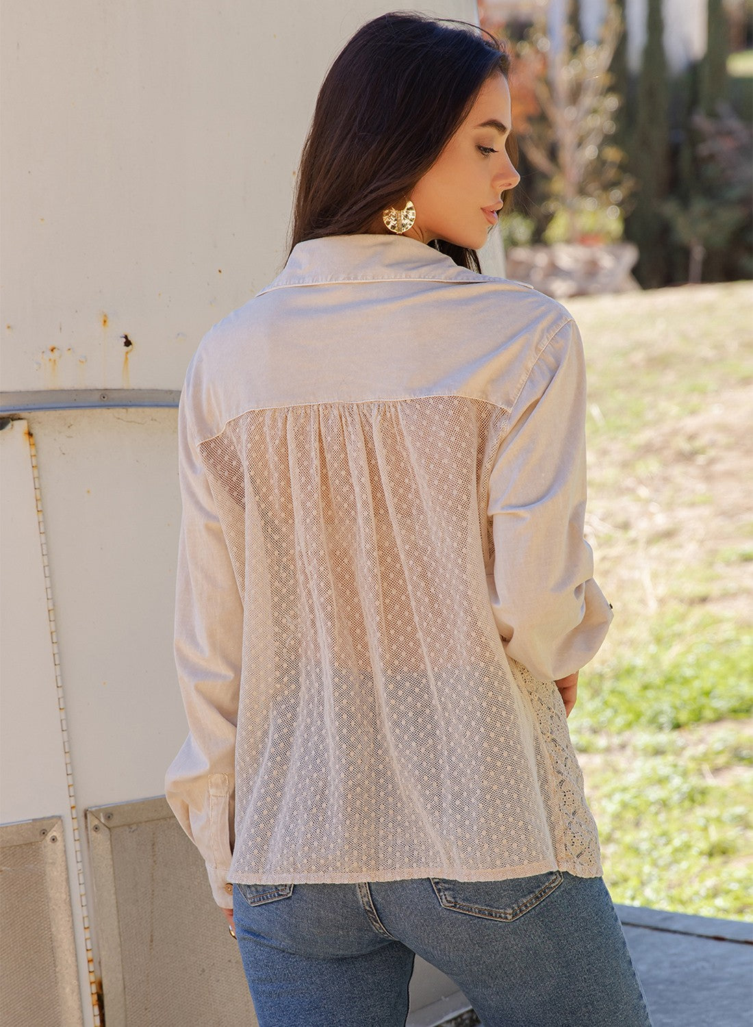 Boho Crochet Lace Button-down Top Casual Shirt