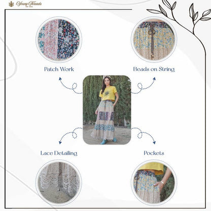 Boho Floral Patchwork Tiered Lace Maxi Skirt