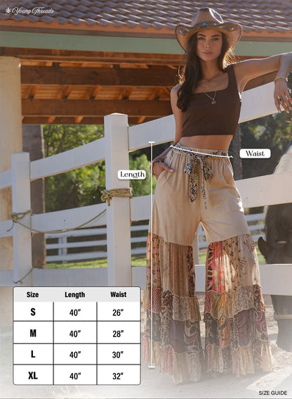 Boho Ruffled Tiered Wide Leg Knit Print Pants