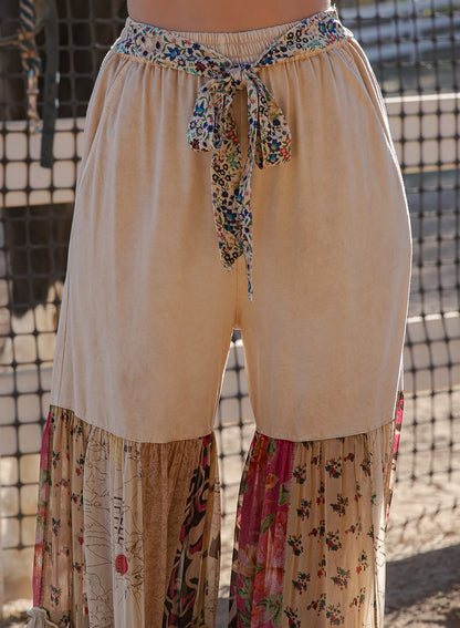 Boho Ruffled Tiered Wide Leg Knit Print Pants