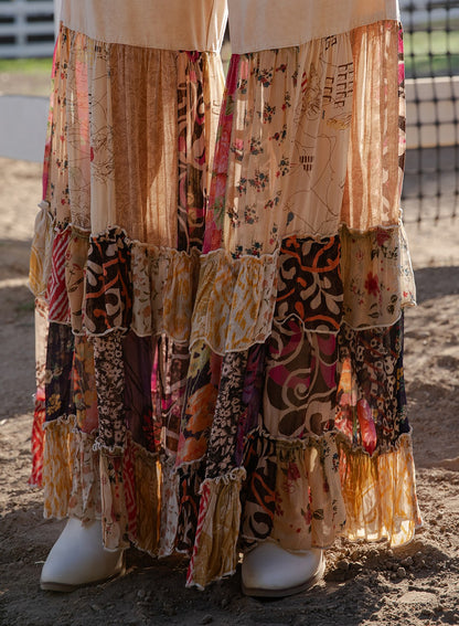 Boho Ruffled Tiered Wide Leg Knit Print Pants