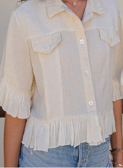 Crop Latte Top/Jacket With Ruffled Hem