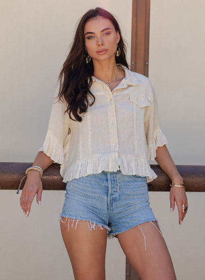 Crop Latte Top/Jacket With Ruffled Hem