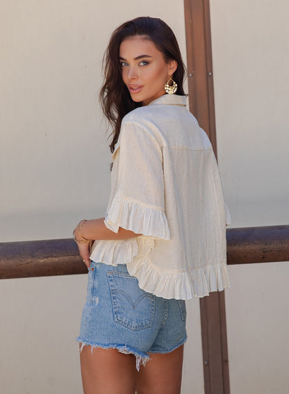 Crop Latte Top/Jacket With Ruffled Hem