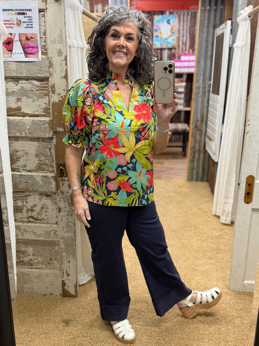 Navy Floral Blouse