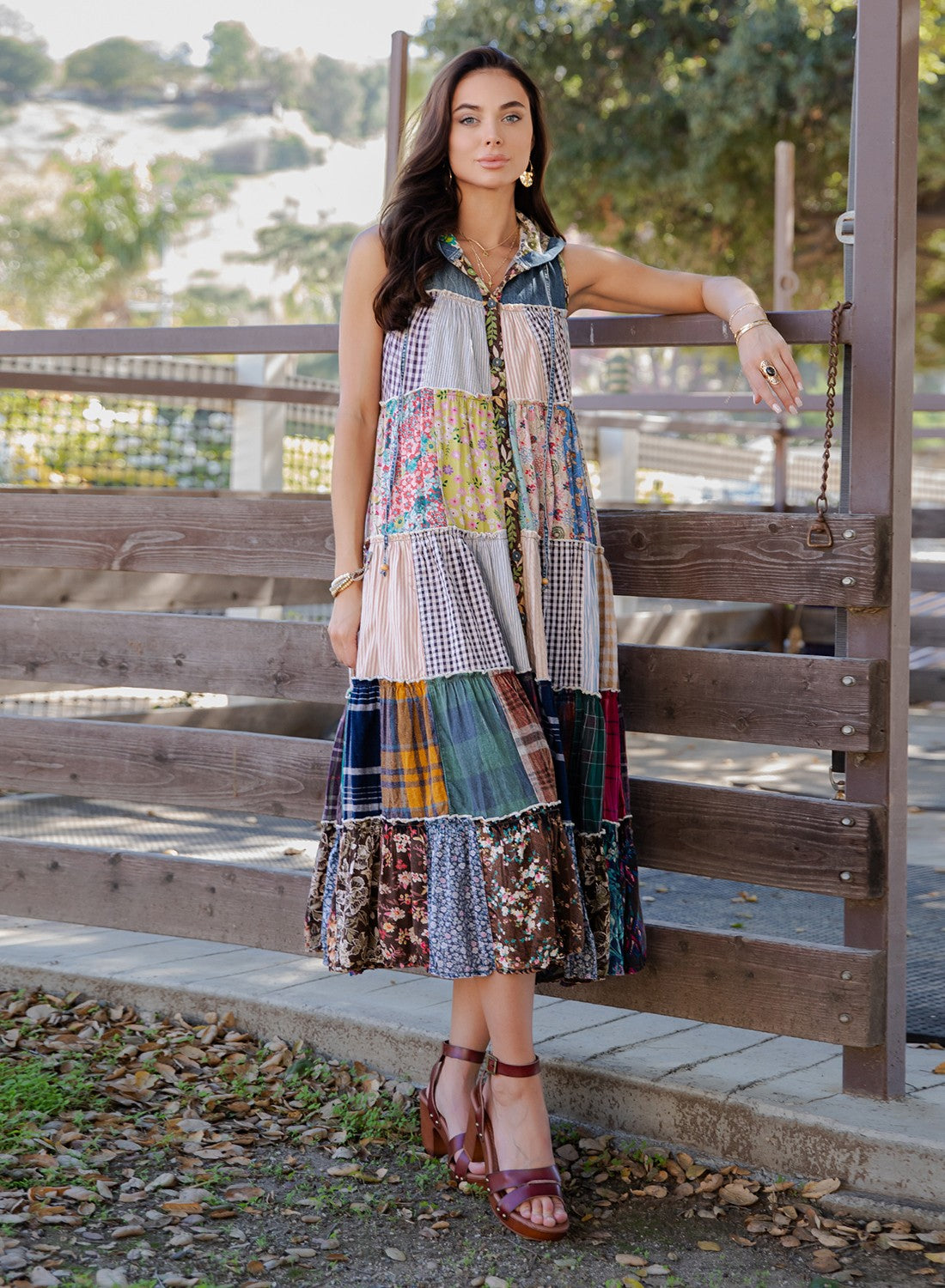 Boho Patchwork Sleeveless Maxi Duster With Hoodie