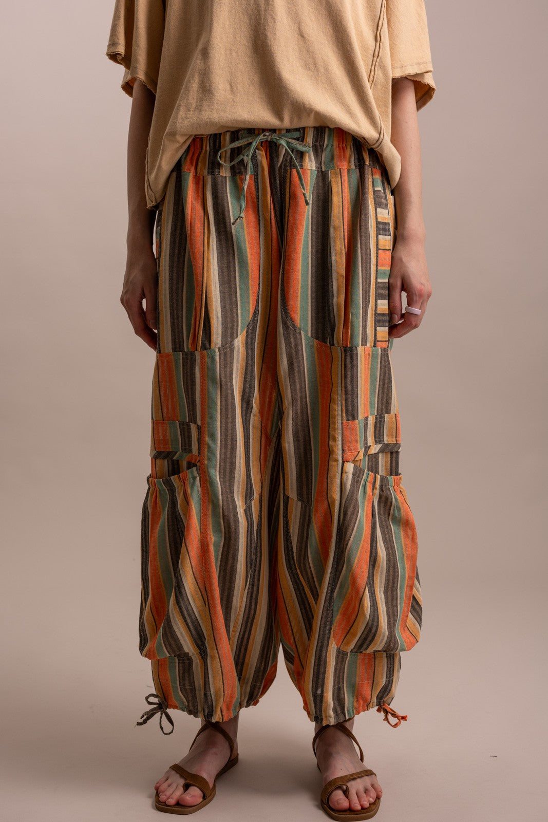 BlueVelvet MULTI COLOR STRIPED PARACHUTE PANTS