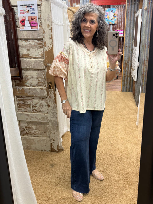 MIX N MATCH PRINT WASHED HENLEY TOP