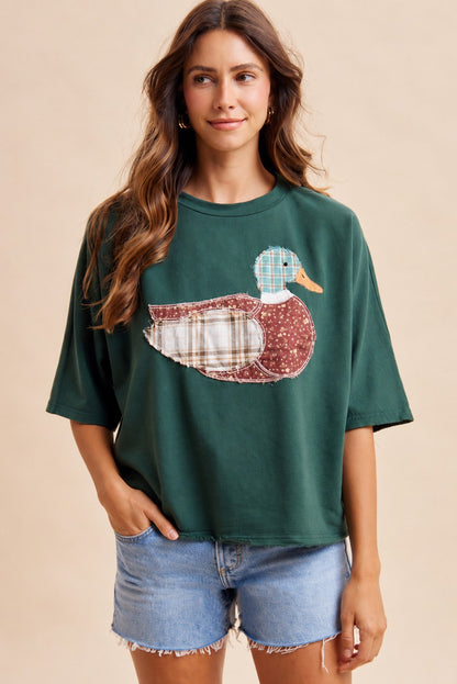 AnnieWear Mallard Duck Patchwork Dolman Sleeve Top - Hunter Green