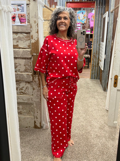 Scuba Polka Dot Lounge Set: RED/WHITE