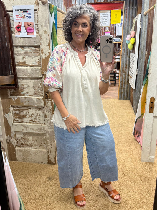 Oatmeal Embroidered Blouse