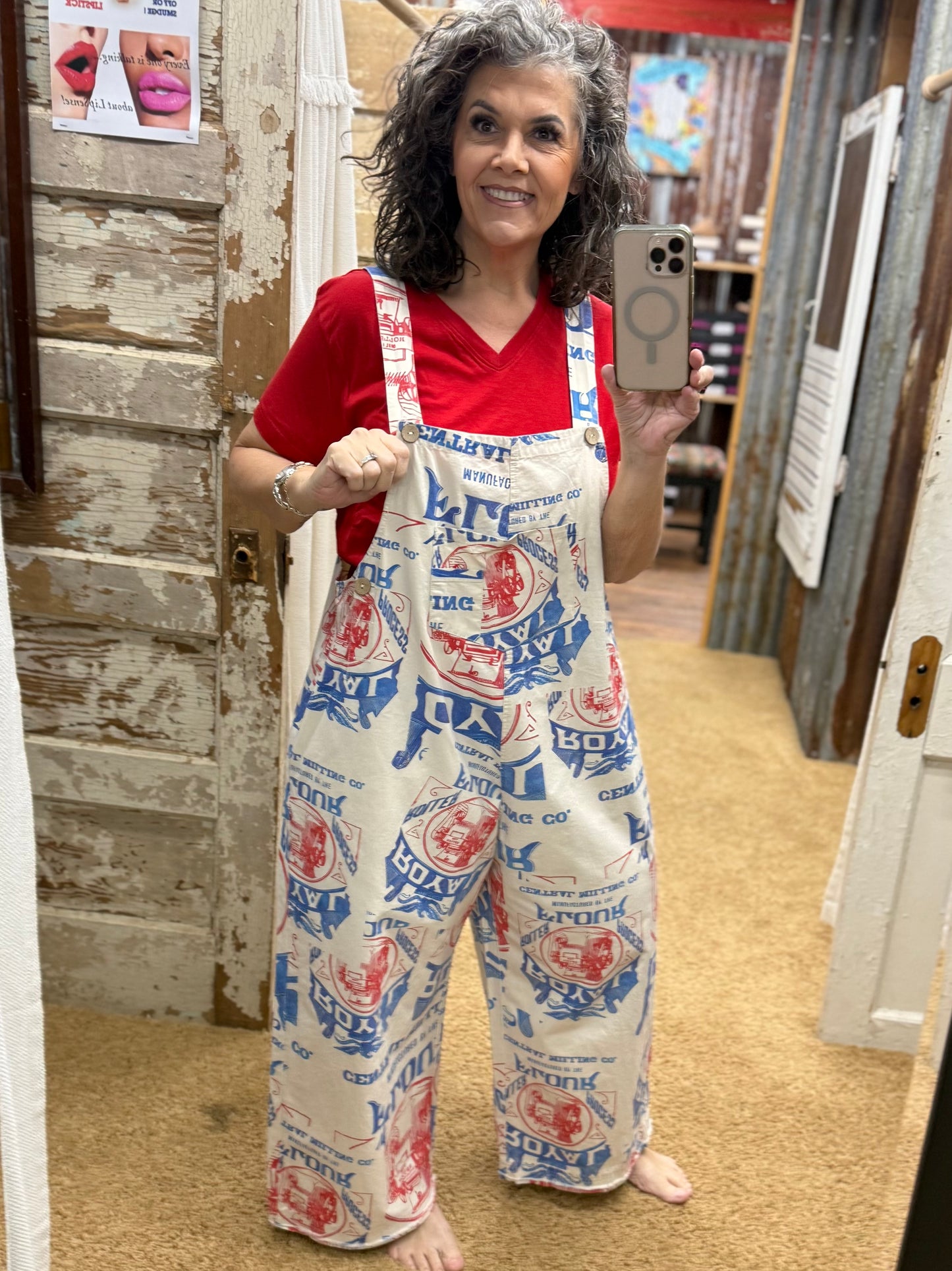 Vintage Flour Sack Print Overalls