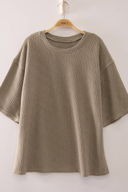 Textured Short Sleeve Top: OLIVE