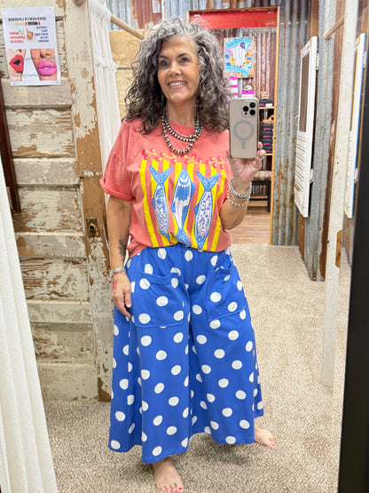 Blue Polka Dot Pull-on Pants