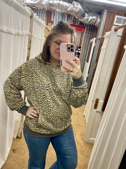Leopard Printed Fleece Hoodie