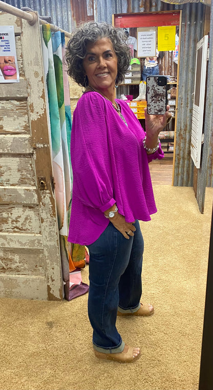 Magenta V-Neck Blouse