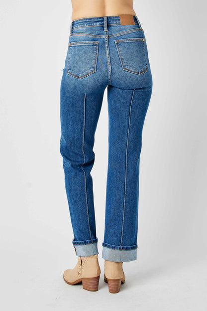 Judy Blue HW Front Seam Detail & Cuffed Straight Leg Jean 82571