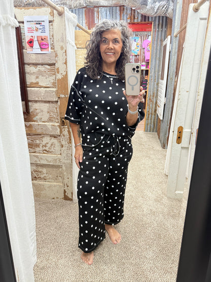 Scuba Polka Dot Lounge Set: BLACK/WHITE