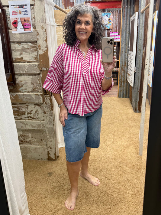Hot Pink Checkered Blouse