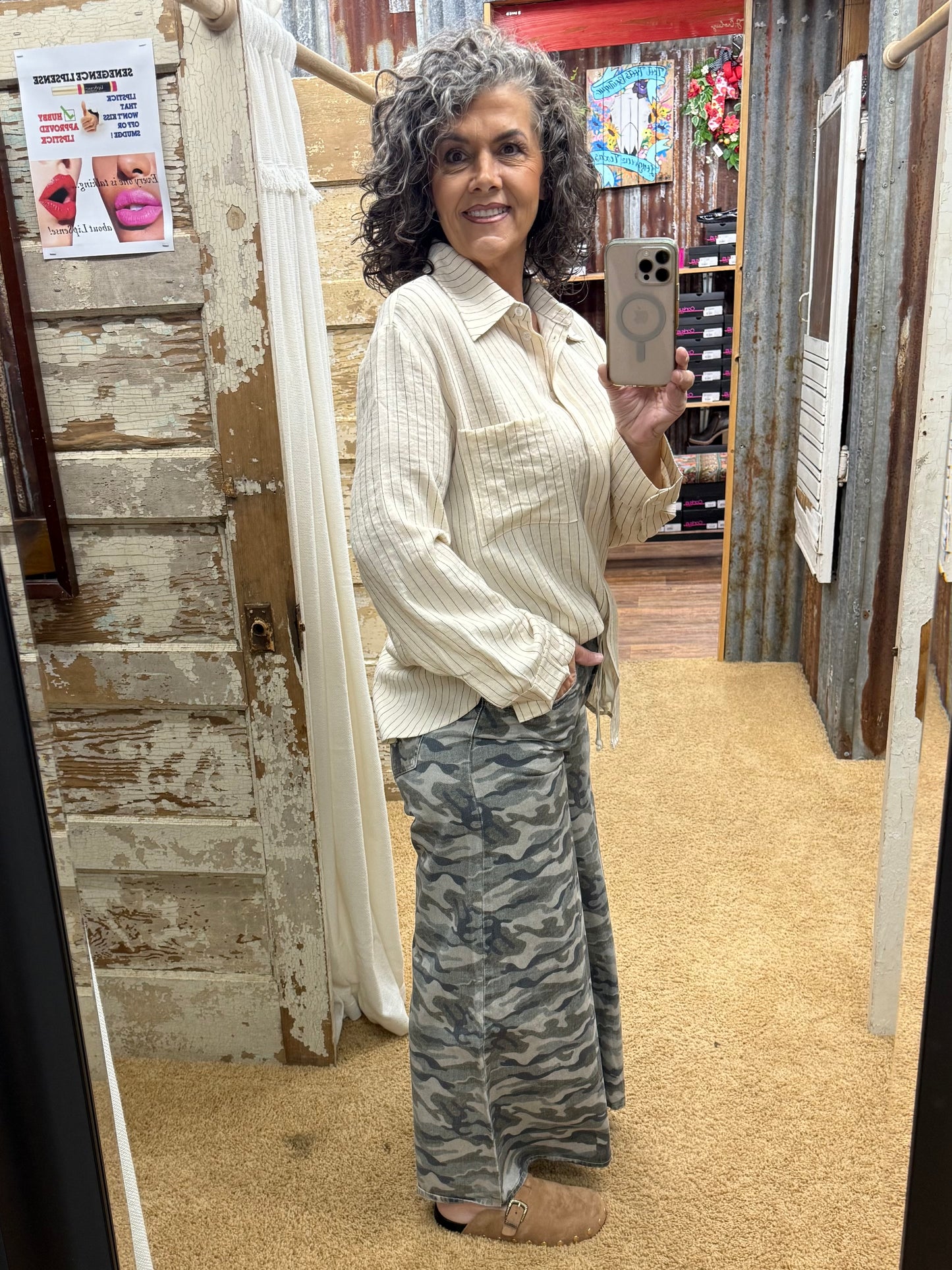 Oatmeal Button Down Striped Shirt