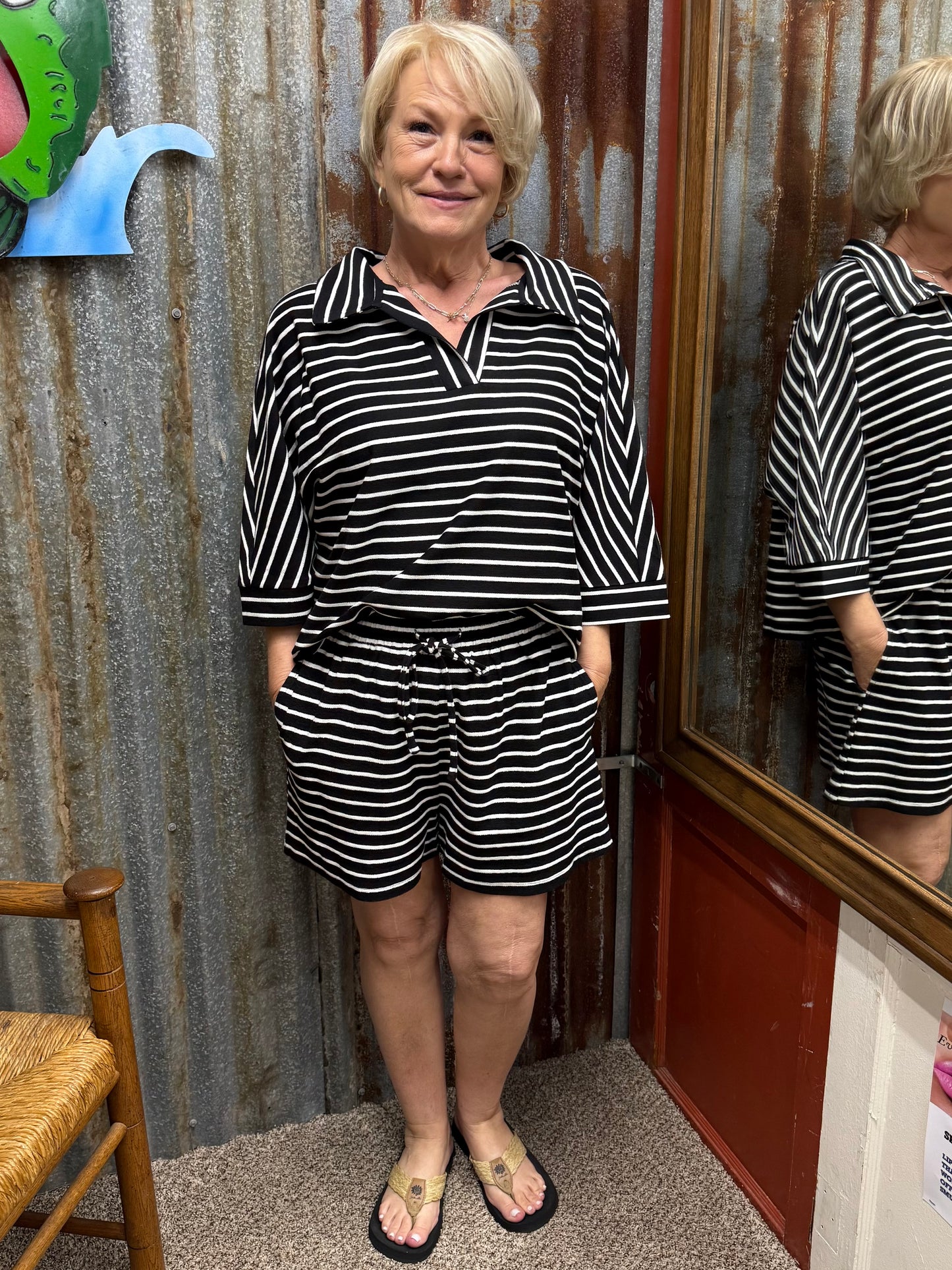 Black Stripe Short Set