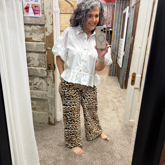 Leopard Print Wide Leg Flowy Woven Pants