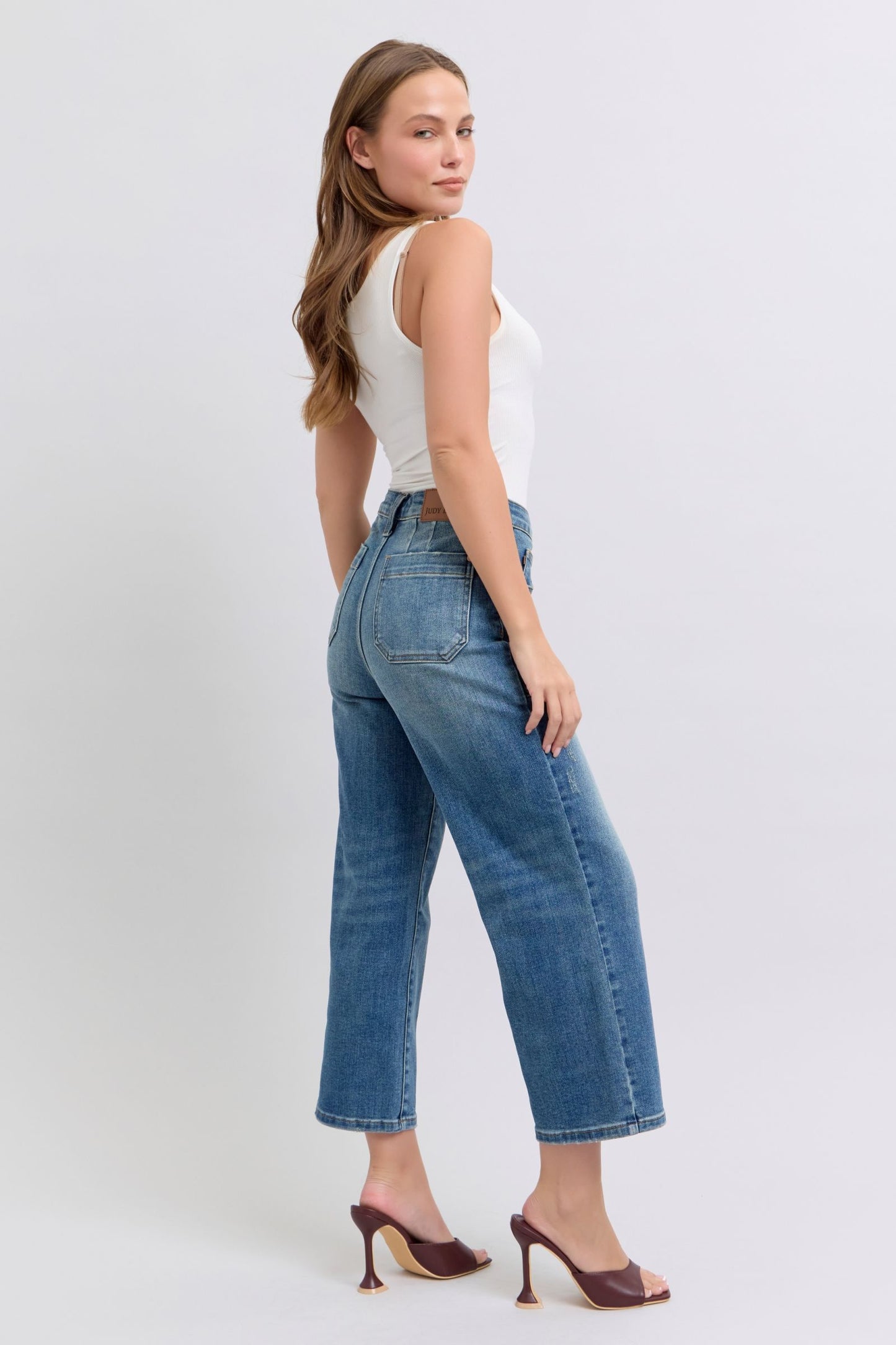 Judy Blue High Waist Utility Pockets Crop Wide Leg Jean 88904