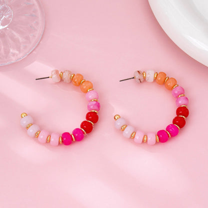 Rainbow Beaded Hoop Earrings | 80E62023: Gold