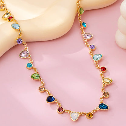Rainbow Teardrop Gemstone Charm Necklace | 80N92832: Gold