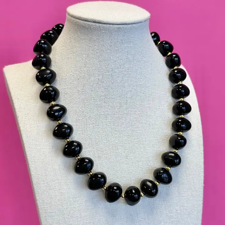 Bauble Bead with Gold Bead Necklace - Black