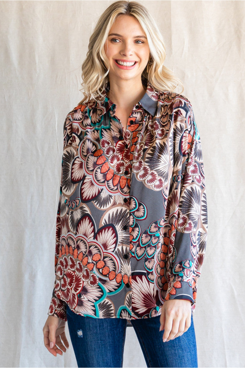 Taupe Floral Printed Blouse