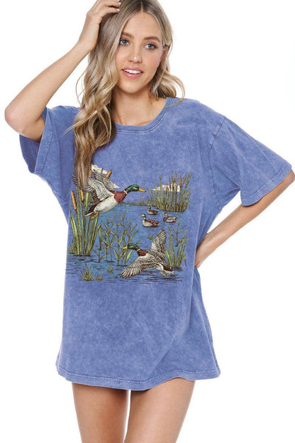 Mallard Ducks Vintage Graphic S/S Blue Washed Boyfriend Tee