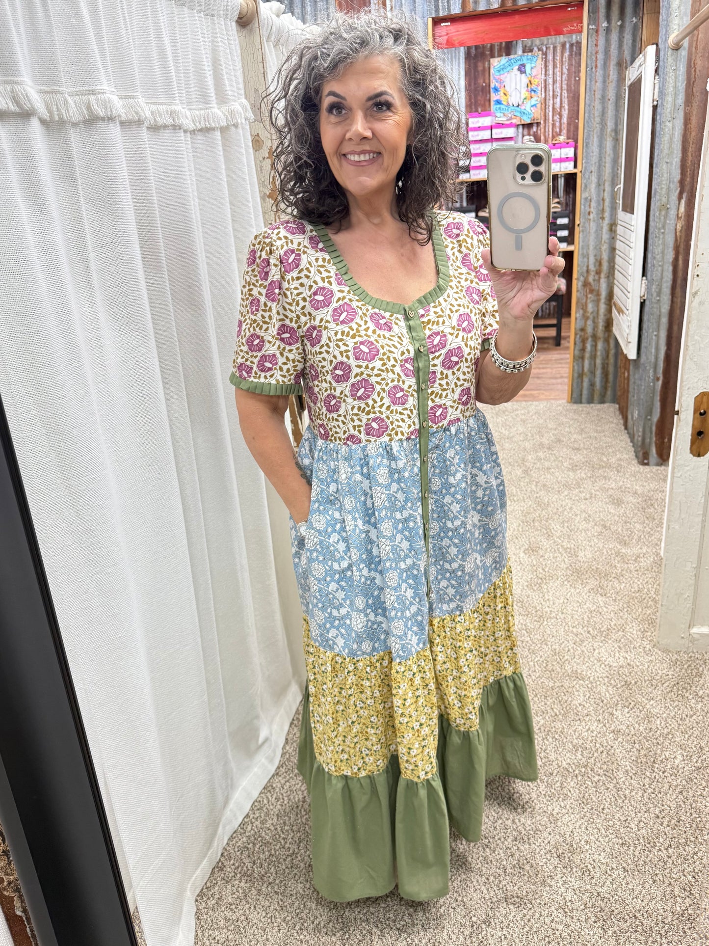 Easel SPRING PRINT MIX TIERED MAXI DRESS