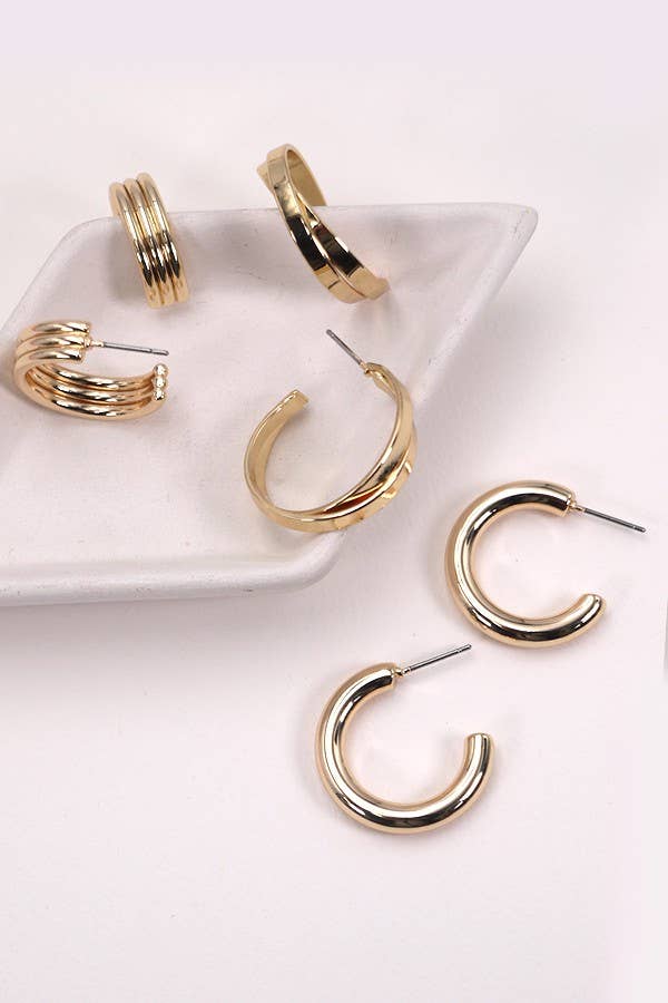 MULTI CLASSIC HOOP TRIO EARRINGS | 31E03865: Gold