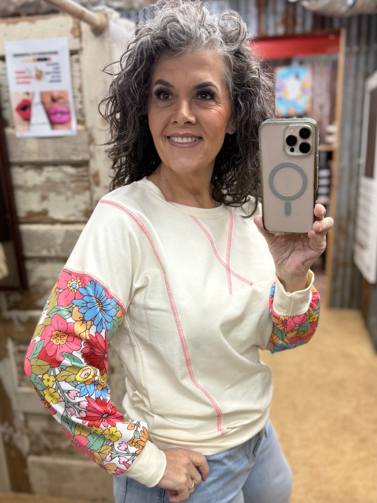 Coral Floral Pullover Top