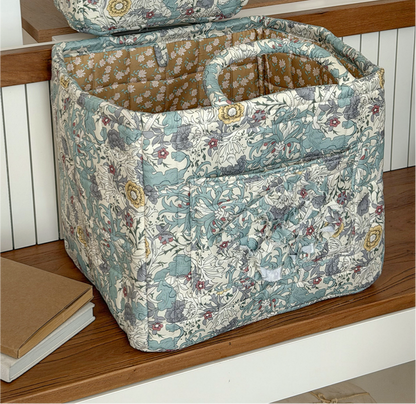 Teal Quilted Storage Basket Boho Organizer Tote